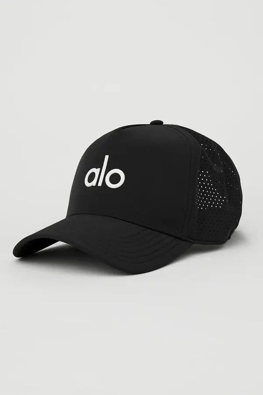 alo - performance district trucker cap - black/white
