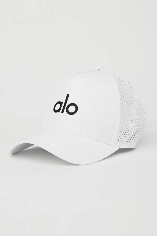 alo - performance district trucker cap - white/black